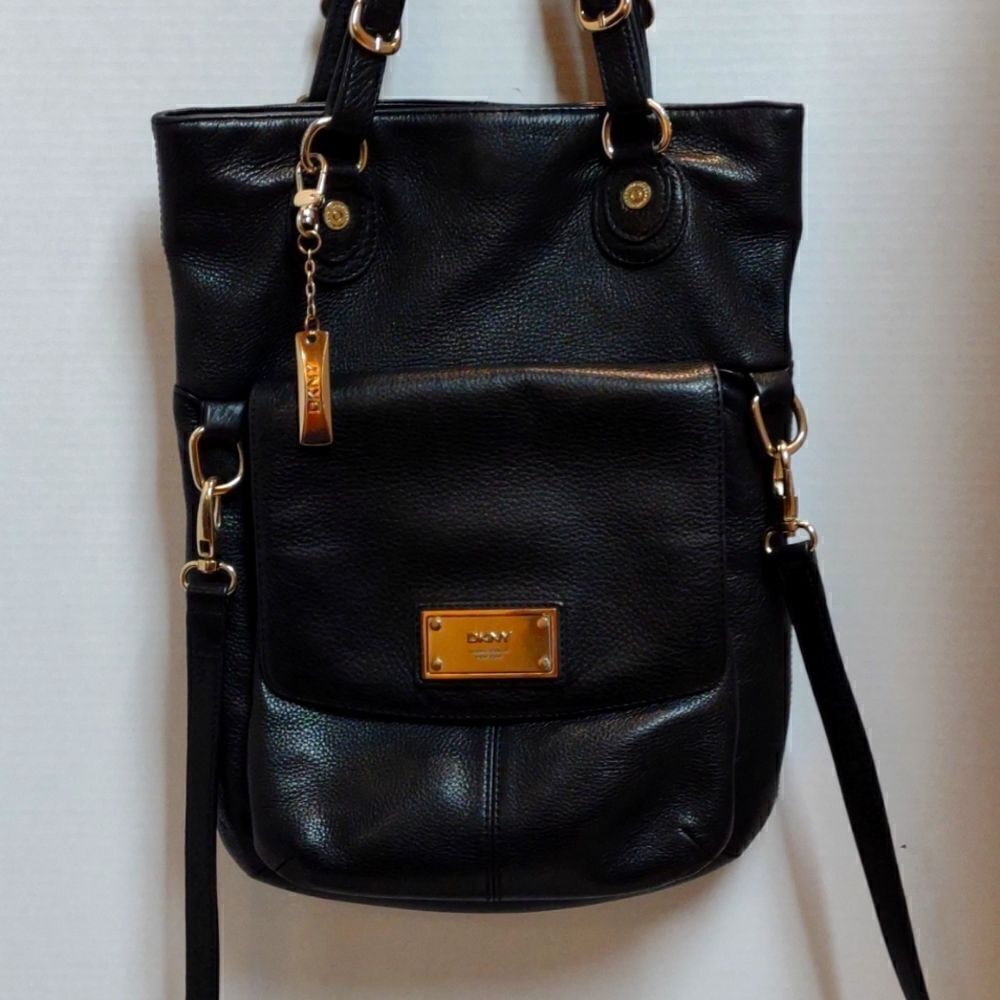 DKNY Large Black Leather Shoulder Handle or Crossbody